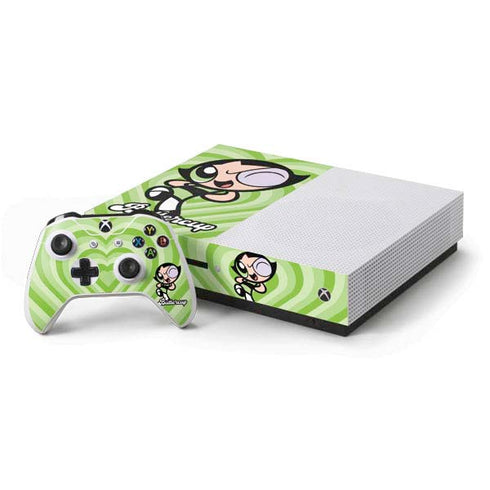 Cartoon Network Powerpuff Girls Buttercup Green Hearts Xbox One S Console and Controller Bundle Skin