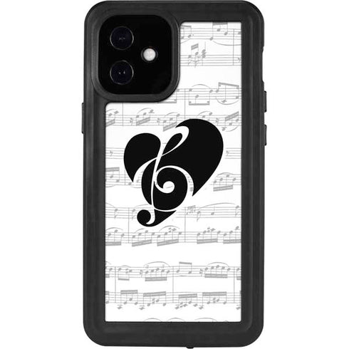 BW Musical Notes iPhone 12 Mini Waterproof Case