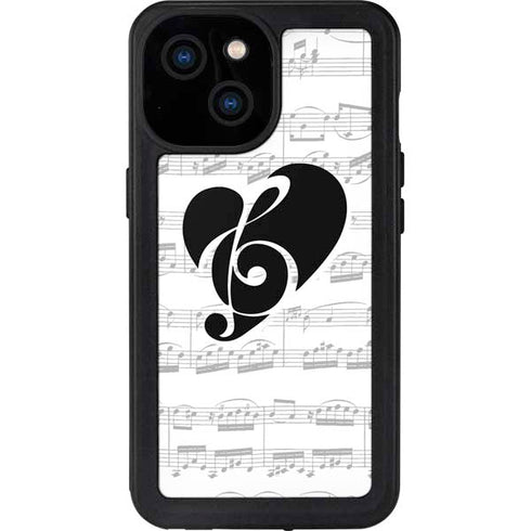 BW Musical Notes iPhone 15 Waterproof Case