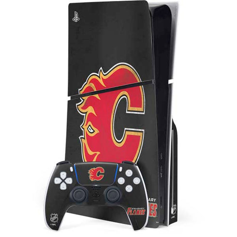 NHL Calgary Flames Distressed PS5 Slim Disk Bundle Skin