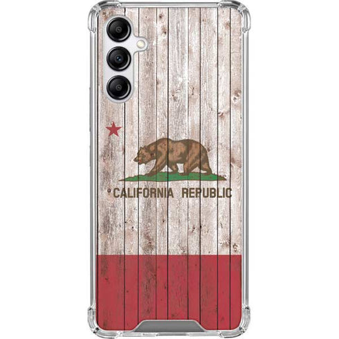 California Flag Dark Wood Galaxy A14 5G Clear Case