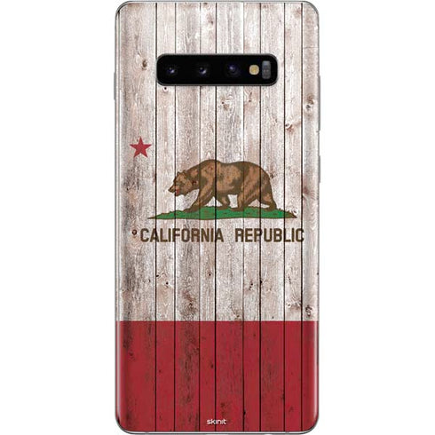 California Flag Dark Wood Galaxy S10 Plus Skin