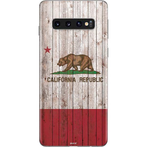 California Flag Dark Wood Galaxy S10 Skin