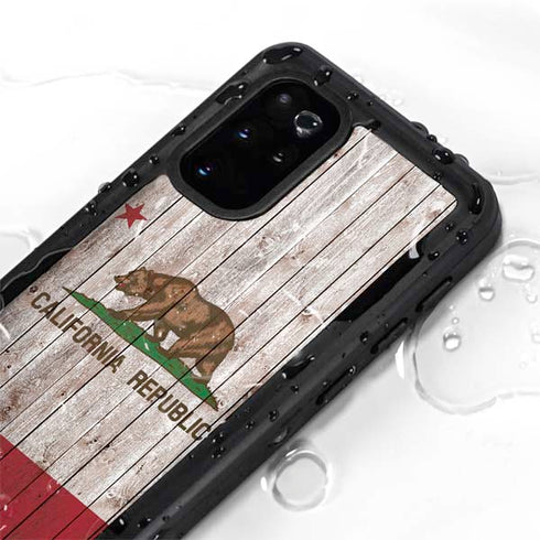 California Flag Dark Wood Galaxy S20 Plus Waterproof Case