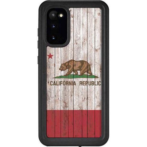 California Flag Dark Wood Galaxy S20 Waterproof Case