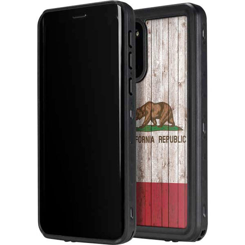 California Flag Dark Wood Galaxy S20 Waterproof Case
