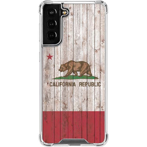 California Flag Dark Wood Galaxy S21 FE Clear Case