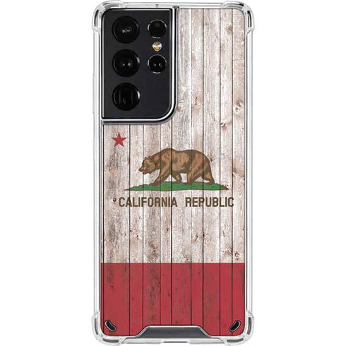 California Flag Dark Wood Galaxy S21 Ultra 5G Clear Case