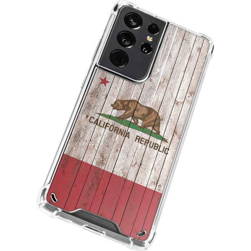 California Flag Dark Wood Galaxy S21 Ultra 5G Clear Case