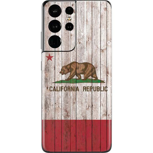 California Flag Dark Wood Galaxy S21 Ultra 5G Skin