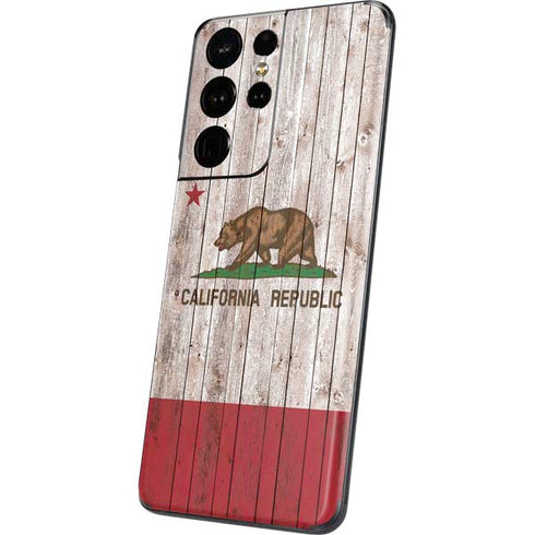 California Flag Dark Wood Galaxy S21 Ultra 5G Skin