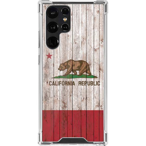 California Flag Dark Wood Galaxy S22 Ultra Clear Case