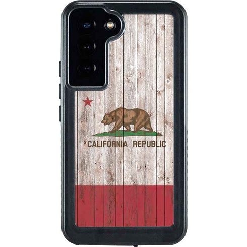 California Flag Dark Wood Galaxy S23 Plus Waterproof Case