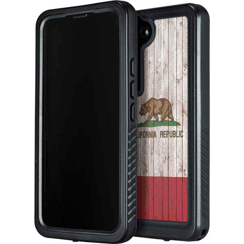 California Flag Dark Wood Galaxy S23 Plus Waterproof Case