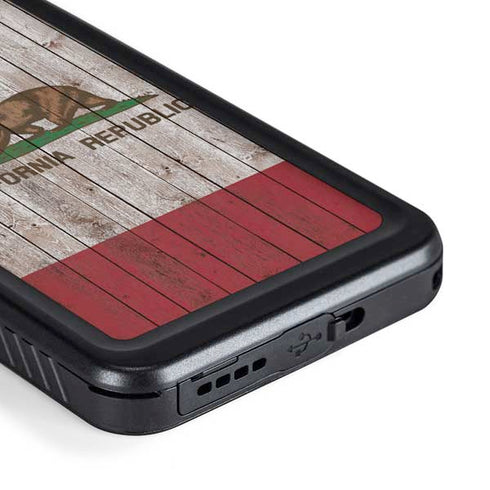 California Flag Dark Wood Galaxy S23 Plus Waterproof Case