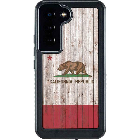 California Flag Dark Wood Galaxy S23 Waterproof Case