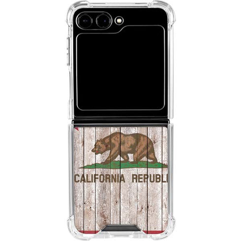 California Flag Dark Wood Galaxy Z Flip5 5G Clear Case