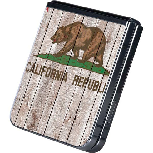California Flag Dark Wood Galaxy Z Flip5 5G Skin