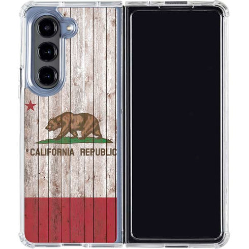 California Flag Dark Wood Galaxy Z Fold5 5G Clear Case