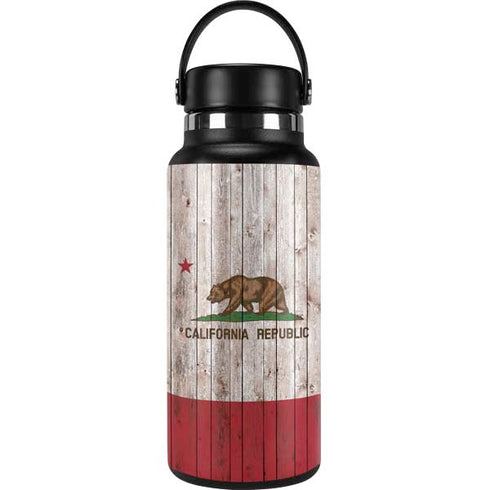 California Flag Dark Wood Hydro Flask 32oz Wide Mouth Skin
