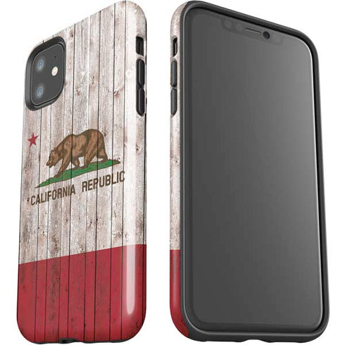 California Flag Dark Wood iPhone 11 Impact Case