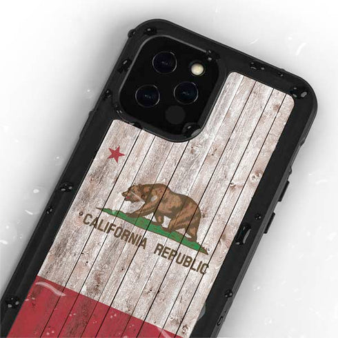 California Flag Dark Wood iPhone 12 Pro Waterproof Case