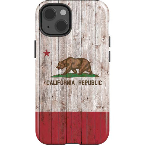 California Flag Dark Wood iPhone 15 Impact Case