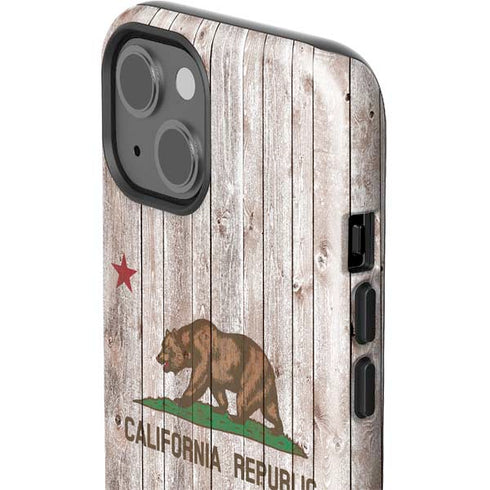 California Flag Dark Wood iPhone 15 Impact Case