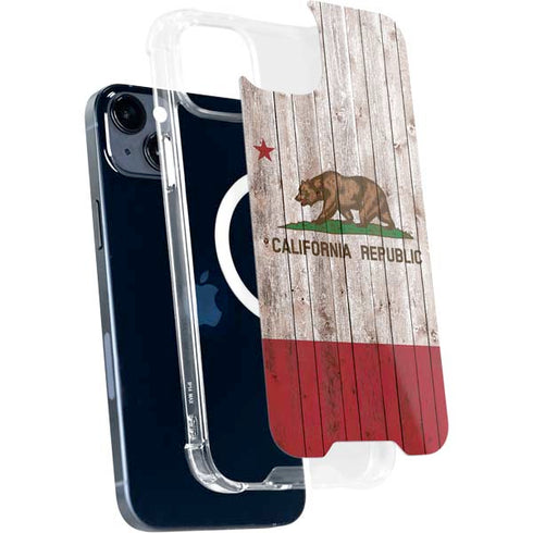 California Flag Dark Wood iPhone 14 Plus MagSafe Case
