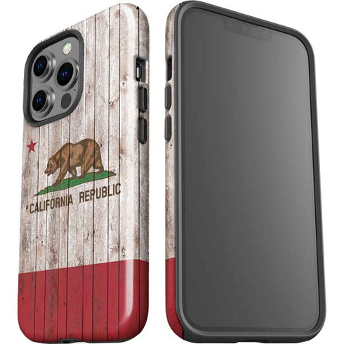 California Flag Dark Wood iPhone 14 Pro Impact Case