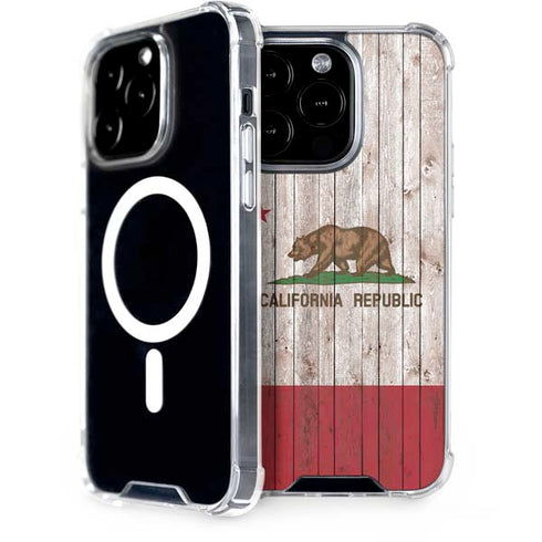 California Flag Dark Wood iPhone 14 Pro MagSafe Case