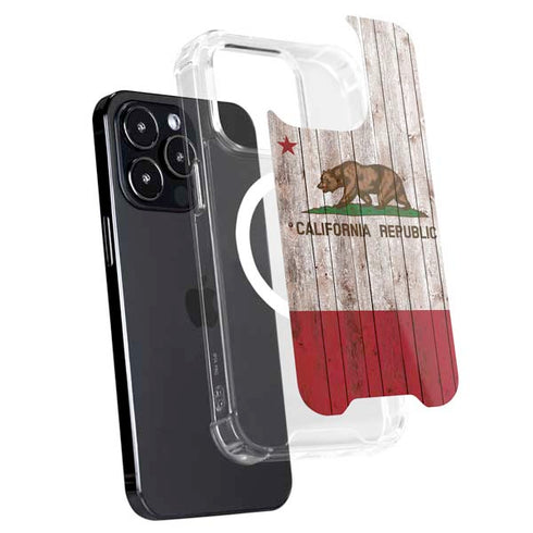 California Flag Dark Wood iPhone 15 Pro MagSafe Case