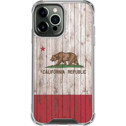 California Flag Dark Wood iPhone 14 Pro Max Clear Case