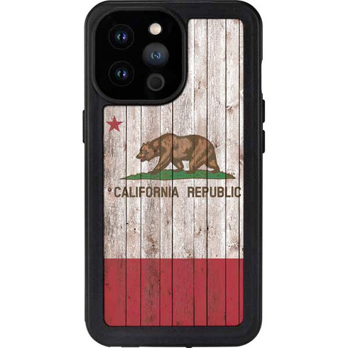 California Flag Dark Wood iPhone 14 Pro Max Waterproof Case