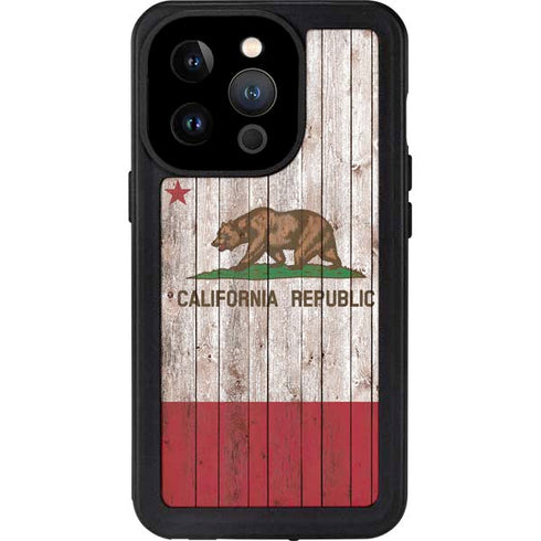 California Flag Dark Wood iPhone 14 Pro Waterproof Case