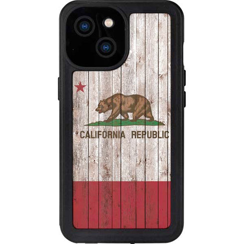 California Flag Dark Wood iPhone 15 Waterproof Case