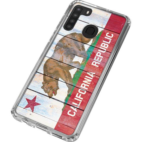 California Flag Light Wood Galaxy A21 Clear Case