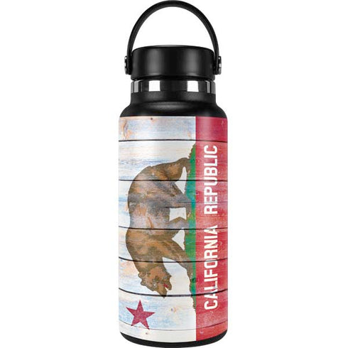 California Flag Light Wood Hydro Flask 32oz Wide Mouth Skin