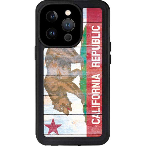 California Flag Light Wood iPhone 14 Pro Waterproof Case