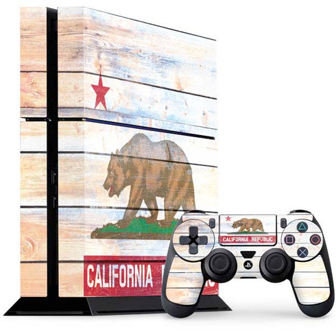 California Flag Light Wood PS4 Console and Controller Bundle Skin