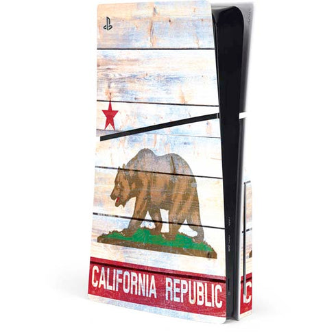 California Flag Light Wood PS5 Slim Disk Console Skin