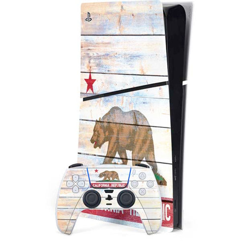 California Flag Light Wood PS5 Slim Digital Edition Console Skin