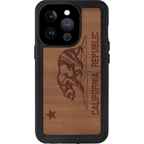 California Wood Flag iPhone 14 Pro Waterproof Case