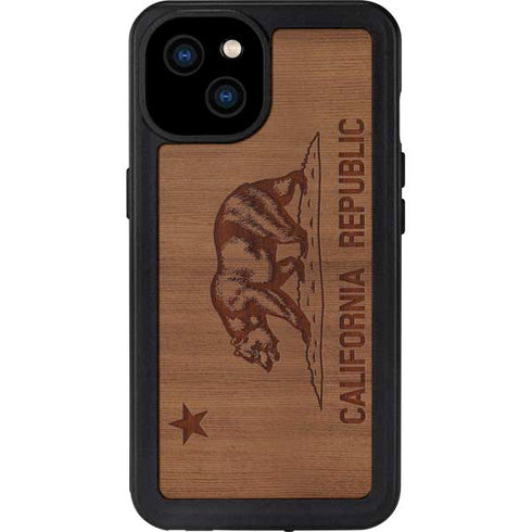 California Wood Flag iPhone 15 Plus Waterproof Case