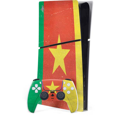 Cameroon Flag Distressed PS5 Slim Digital Edition Console Skin