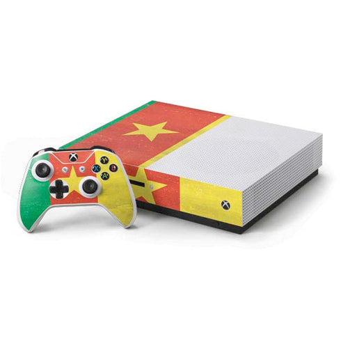 Cameroon Flag Distressed Xbox One S Console and Controller Bundle Skin