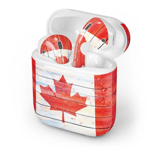 Canada Flag Light Wood Apple AirPods Skin