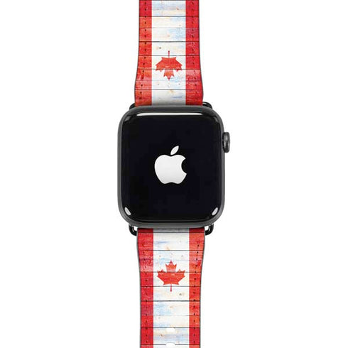 Canada Flag Light Wood Apple Watch Band 42-44mm