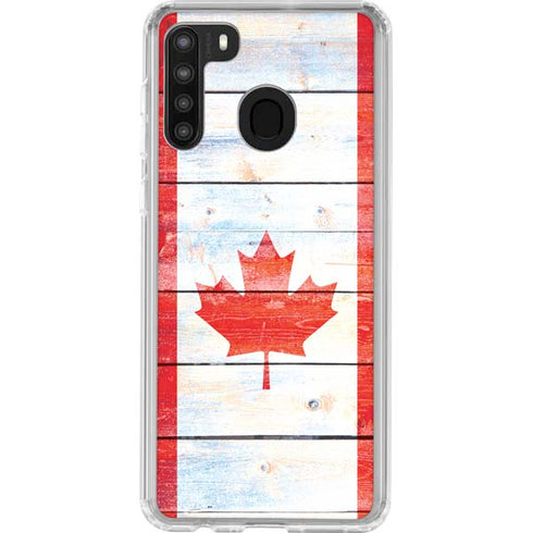 Canada Flag Light Wood Galaxy A21 Clear Case