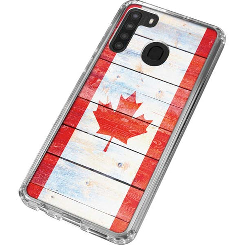 Canada Flag Light Wood Galaxy A21 Clear Case